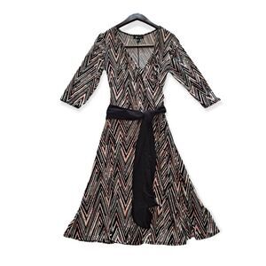 AB Studio Faux Wrap Belted Dress Art Deco Medium